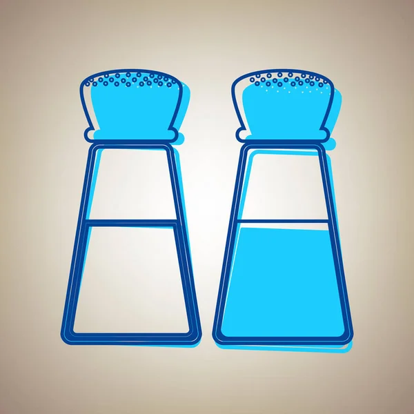 Salt and pepper sign. Vector. Sky blue icon with defected blue contour on beige background. — Stock Vector