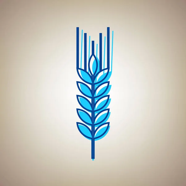 Wheat sign illustration. Spike. Spica. Vector. Sky blue icon with defected blue contour on beige background. — Stock Vector