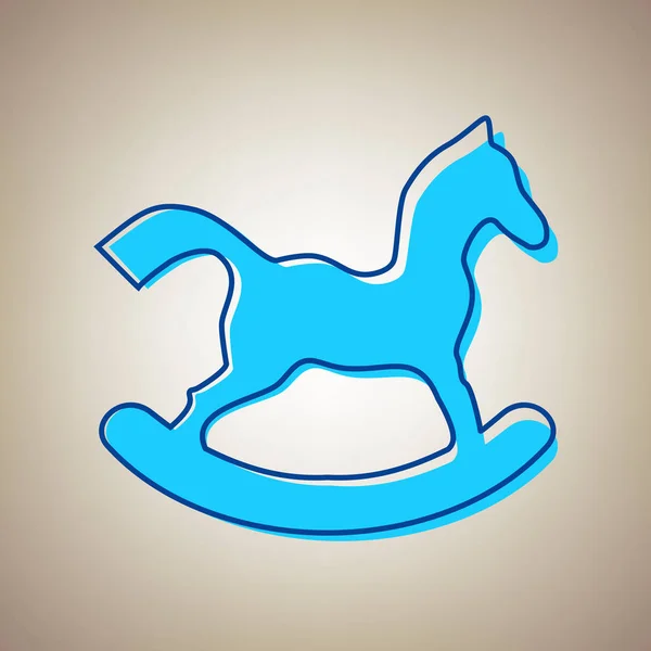 Sinal de brinquedo de cavalo. Vector. ícone azul céu com contorno azul deserta no fundo bege . —  Vetores de Stock