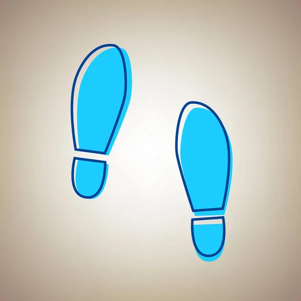 Otisk podrážky boty znamení. Vektor. Modrá ikona s vadného modrý obrys na béžové pozadí. — Stockový vektor