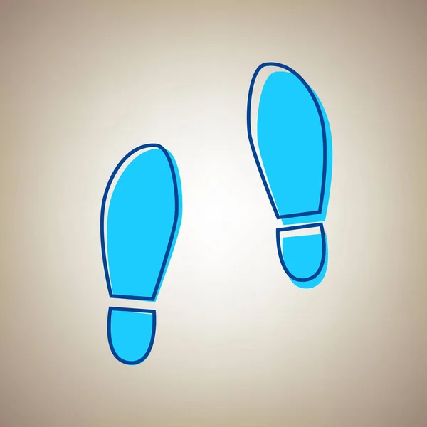 Imprint sulor skor tecken. Vektor. Himmelsblå ikonen med defekta blå kontur på beige bakgrund. — Stock vektor