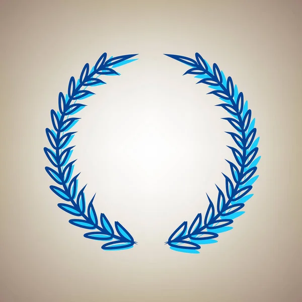 Laurel Wreath teken. Vector. Hemelsblauw pictogram met overgelopen blauwe contour op beige achtergrond. — Stockvector