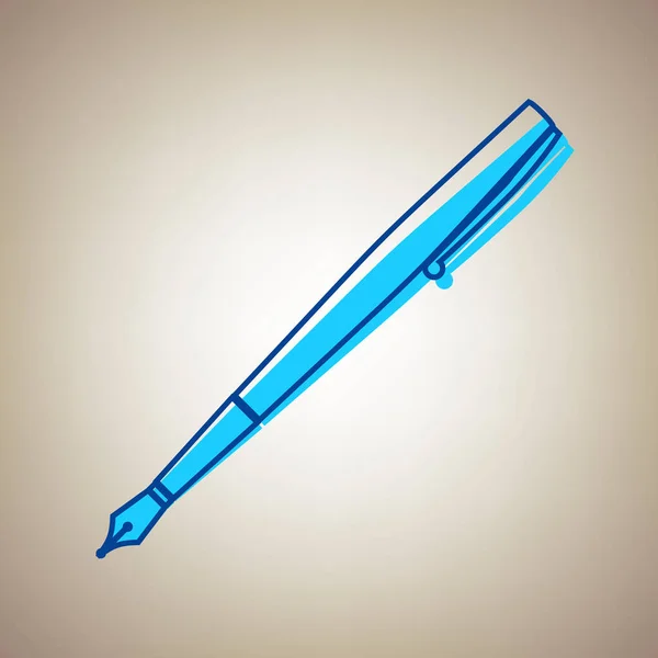 Illustration de stylo. Vecteur. Icône bleu ciel avec contour bleu déféqué sur fond beige . — Image vectorielle