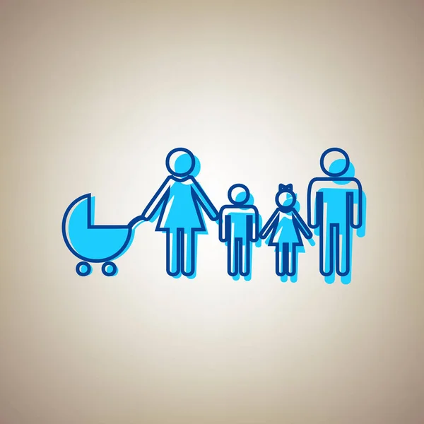 가족 사인 그림입니다. 벡터입니다. 베이지색 배경에 귀순된 파란색 윤곽선으로 스카이 블루 아이콘. — 스톡 벡터
