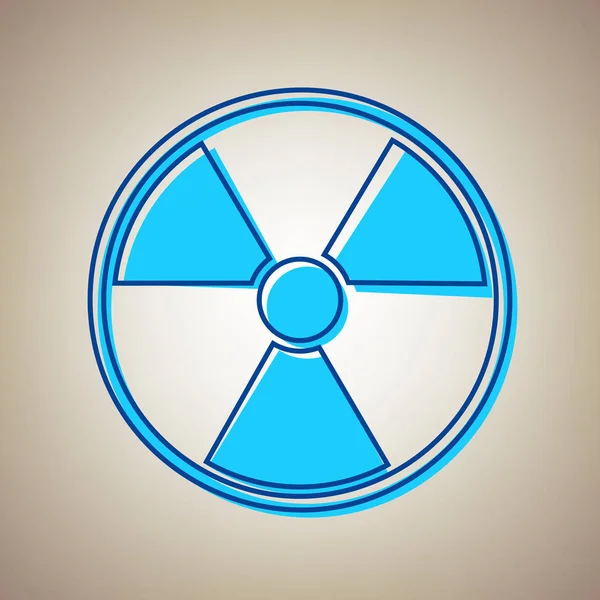 Radiation Round sign. Vector. Sky blue icon with defected blue contour on beige background. — Stock Vector