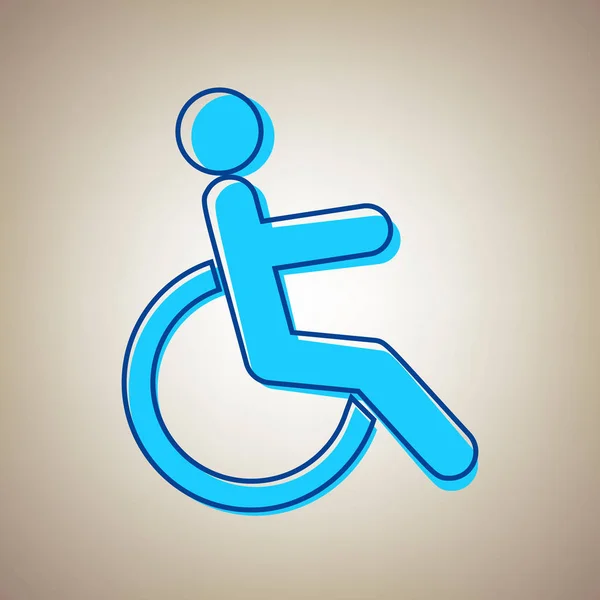 Disabled sign illustration. Vector. Sky blue icon with defected blue contour on beige background. — Stock Vector