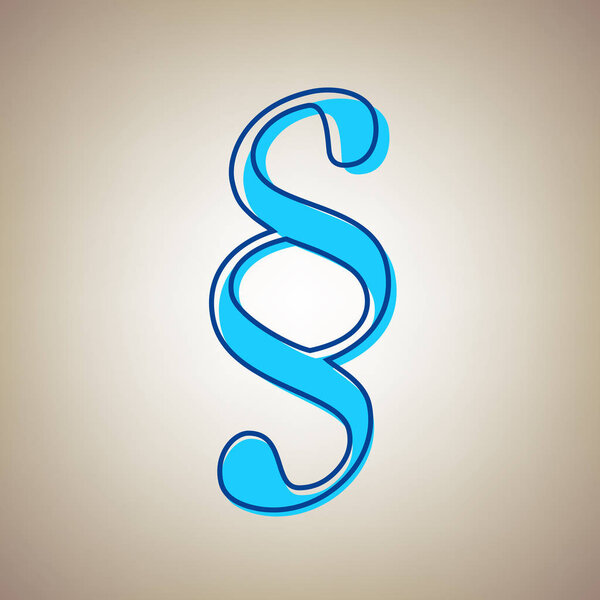 Paragraph sign illustration. Vector. Sky blue icon with defected blue contour on beige background.