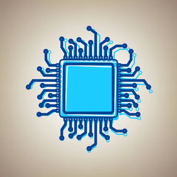 Illustration du microprocesseur CPU. Vecteur. Icône bleu ciel avec contour bleu déféqué sur fond beige . — Image vectorielle