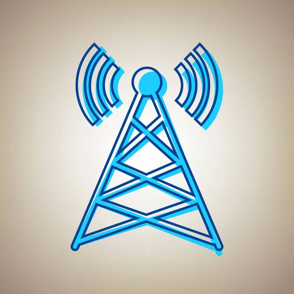 Anten işareti illüstrasyon. Vektör. Bej renkli arka plan üzerinde arıza mavi dağılımı ile gökyüzü mavi simge.
