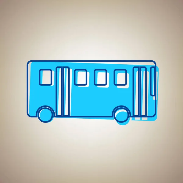 Автобус простой знак. Вектор. Значок голубого неба с дезертировавшим синим контуром на бежевом фоне . — стоковый вектор