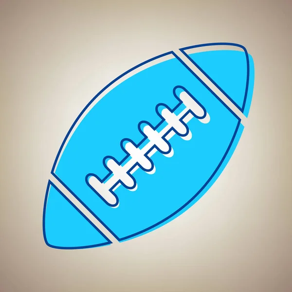 Ballon de football américain simple. Vecteur. Icône bleu ciel avec contour bleu déféqué sur fond beige . — Image vectorielle