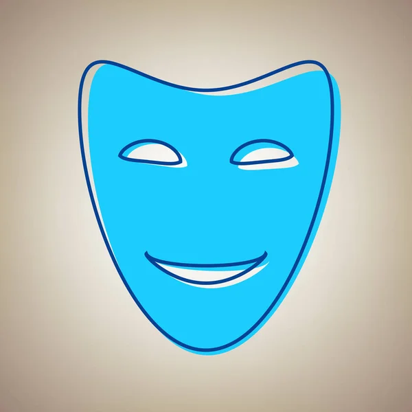 Masques théâtraux comiques. Vecteur. Icône bleu ciel avec contour bleu déféqué sur fond beige . — Image vectorielle