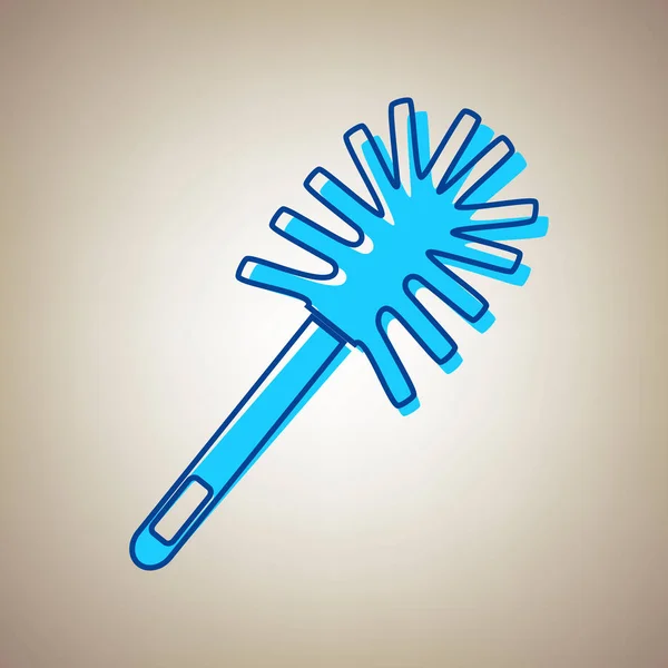 Toilet brush doodle. Vector. Sky blue icon with defected blue contour on beige background. — Stock Vector