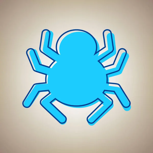Pavouk znamení ilustrace. Vektor. Modrá ikona s vadného modrý obrys na béžové pozadí. — Stockový vektor