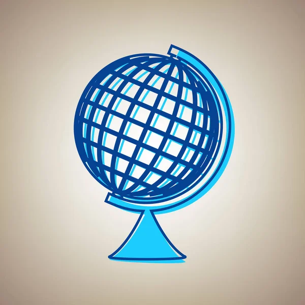 Earth Globe sign. Vector. Sky blue icon with defected blue contour on beige background. — Stock Vector