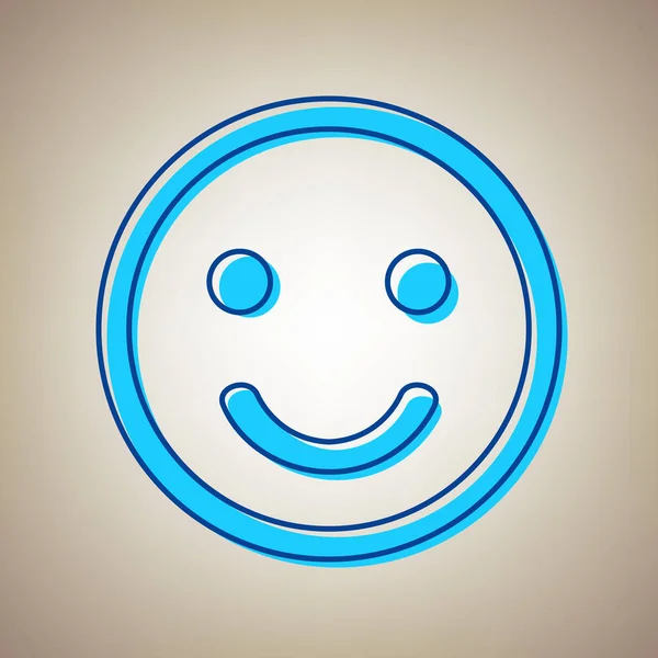 Smile icon. Vector. Sky blue icon with defected blue contour on beige background. — Stock Vector