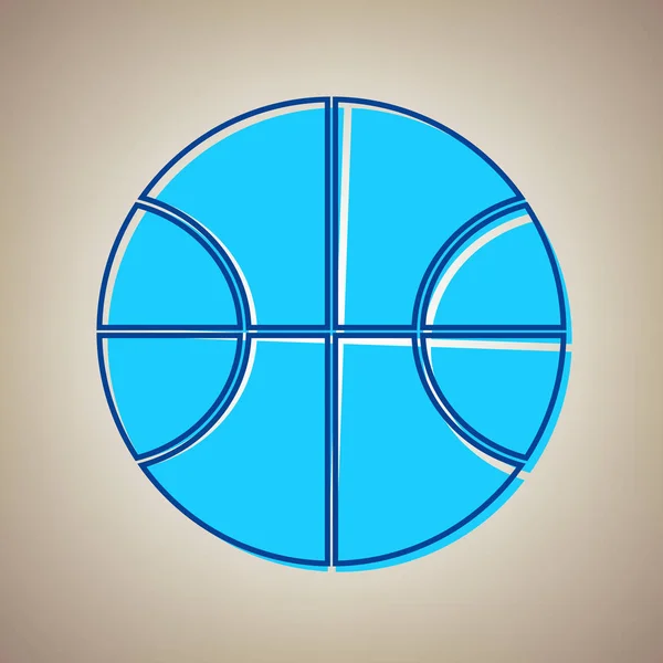 Basketbal bal teken illustratie. Vector. Hemelsblauw pictogram met overgelopen blauwe contour op beige achtergrond. — Stockvector