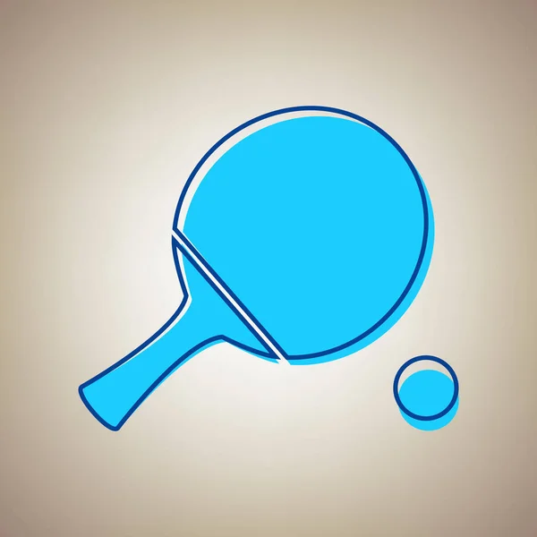 Ping pong pálky s míčem. Vektor. Modrá ikona s vadného modrý obrys na béžové pozadí. — Stockový vektor