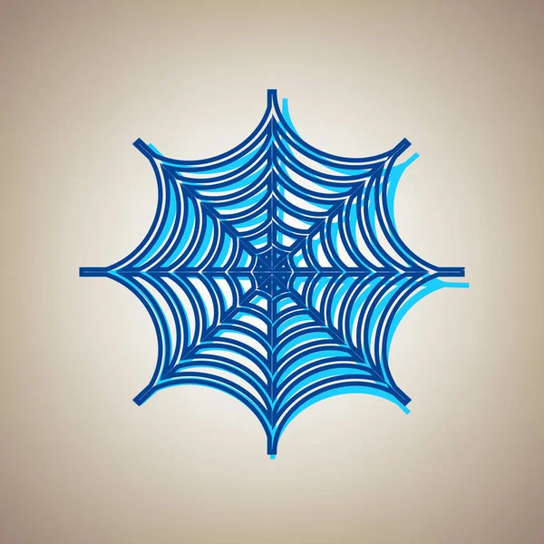Spindel på web illustration. Vektor. Himmelsblå ikonen med defekta blå kontur på beige bakgrund. — Stock vektor