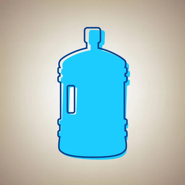 Plástico garrafa silhueta sinal. Vector. ícone azul céu com contorno azul deserta no fundo bege . — Vetor de Stock