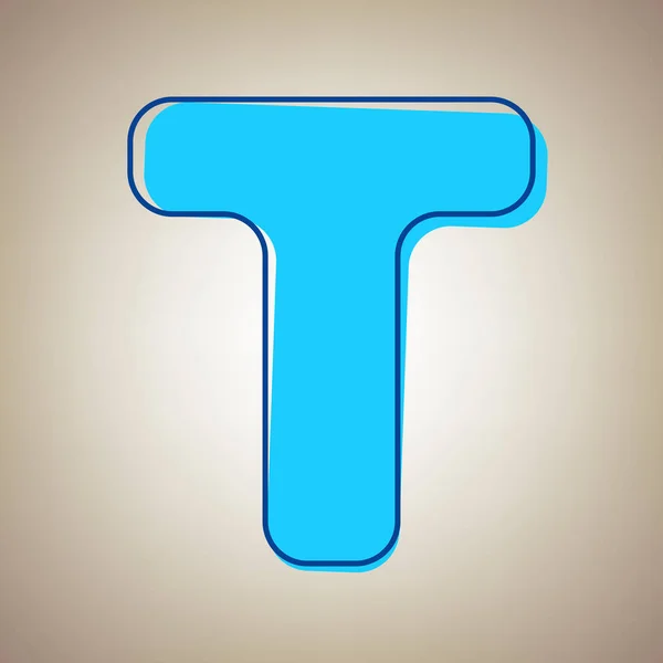 Letter T teken ontwerpen element sjabloon. Vector. Hemelsblauw pictogram met overgelopen blauwe contour op beige achtergrond. — Stockvector