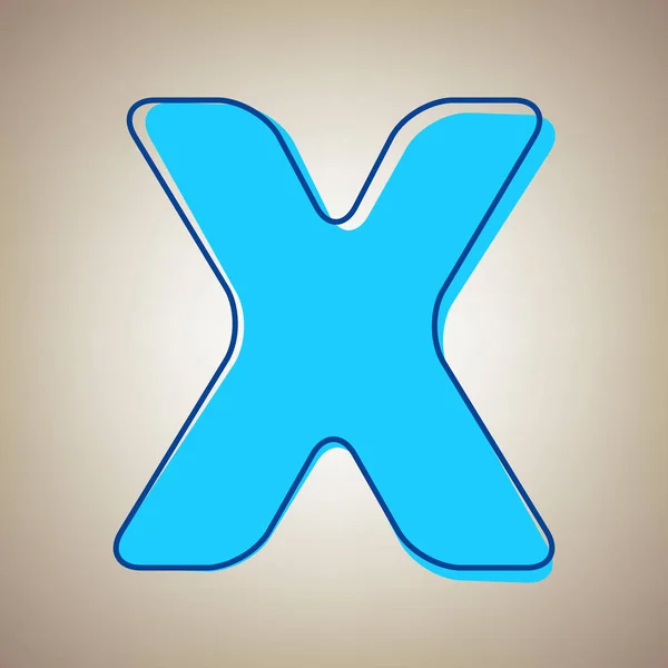 Písmeno X znamení prvek šablony návrhu. Vektor. Modrá ikona s vadného modrý obrys na béžové pozadí. — Stockový vektor