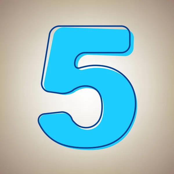 Number 5 sign design template element. Vector. Sky blue icon with defected blue contour on beige background. — Stock Vector