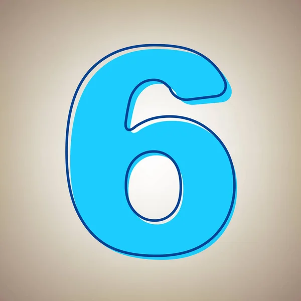 Nummer 6 teken sjabloon ontwerpelement. Vector. Hemelsblauw pictogram met overgelopen blauwe contour op beige achtergrond. — Stockvector