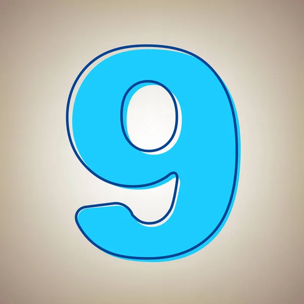 Número 9 elemento de plantilla de diseño de signo. Vector. Icono azul cielo con contorno azul defectuoso sobre fondo beige . — Vector de stock