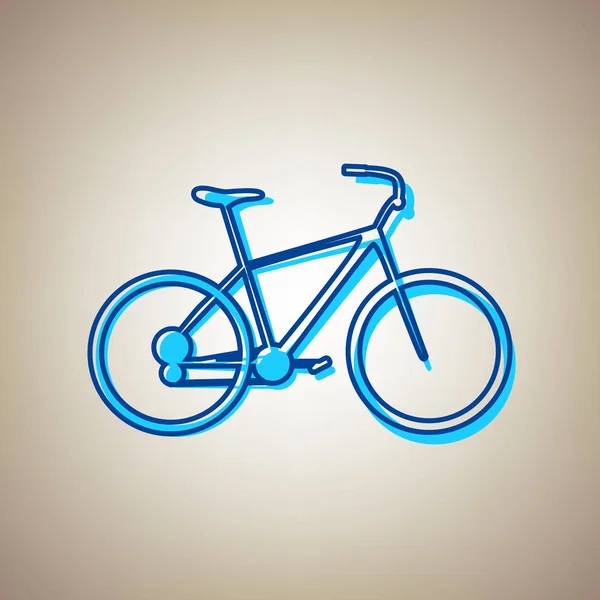 Vélo, Panneau vélo. Vecteur. Icône bleu ciel avec contour bleu déféqué sur fond beige . — Image vectorielle