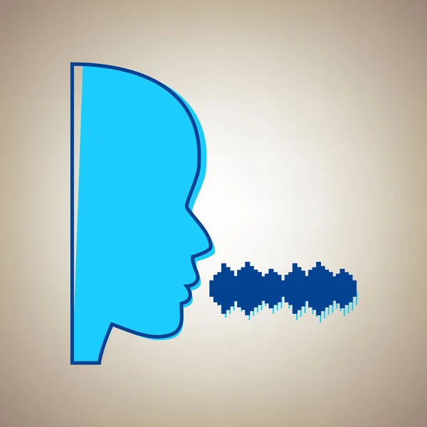 Des gens qui parlent ou chantent. Vecteur. Icône bleu ciel avec contour bleu déféqué sur fond beige . — Image vectorielle