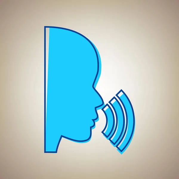 Lidé, mluvení nebo zpěvu znamení. Vektor. Modrá ikona s vadného modrý obrys na béžové pozadí. — Stockový vektor