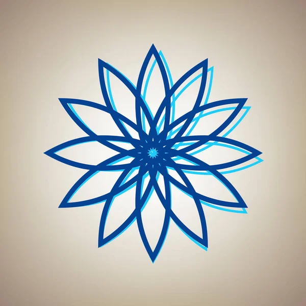 Segnale floreale. Vettore. Icona celeste con contorno blu difettoso su sfondo beige . — Vettoriale Stock