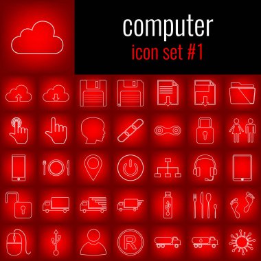 Bilgisayar. Simge 1 ayarlayın. Beyaz çizgi simgesi üzerinde kırmızı degrade backgrpund.