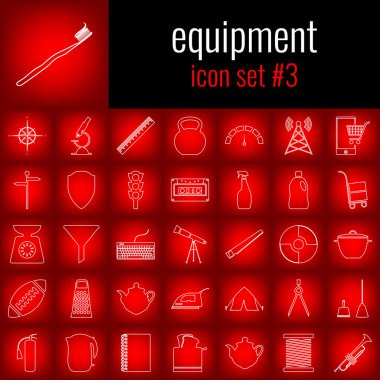 Ekipman. Simge seti 3. Beyaz çizgi simgesi üzerinde kırmızı degrade backgrpund.