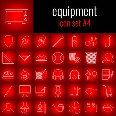 Ekipman. Icon set 4. Beyaz çizgi simgesi üzerinde kırmızı degrade backgrpund.