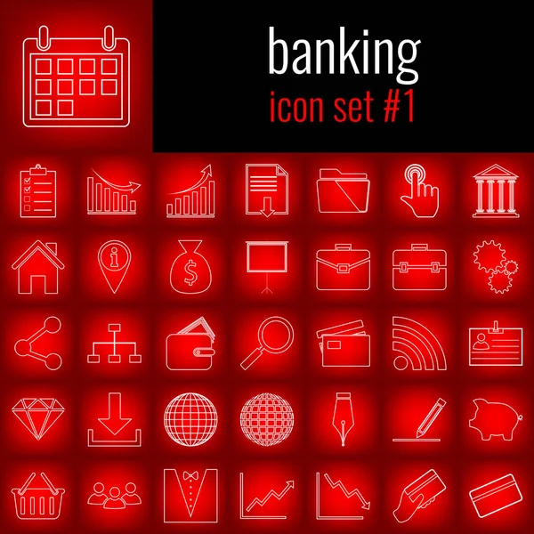 Bankacılık. Simge 1 ayarlayın. Beyaz çizgi simgesi üzerinde kırmızı degrade backgrpund.