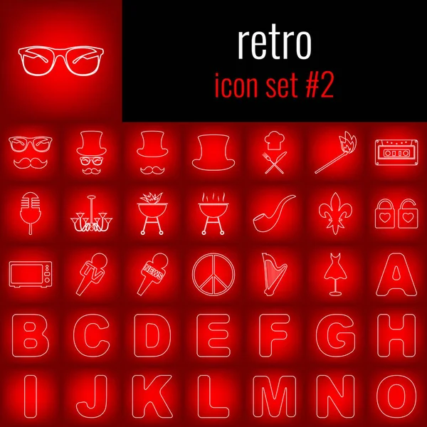 Retro. icon set 2. white line icon auf red gradient backgrpund. — Stockvektor