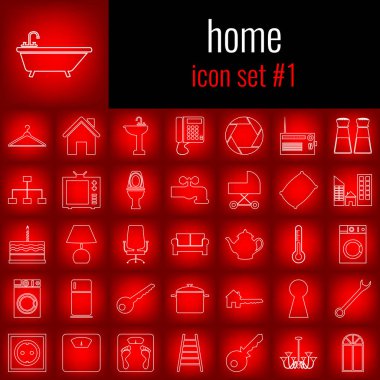 Ev. Simge 1 ayarlayın. Beyaz çizgi simgesi üzerinde kırmızı degrade backgrpund.