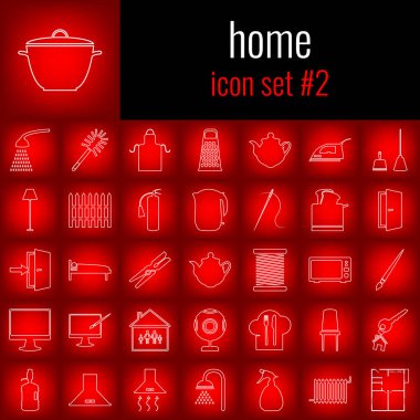 Ev. Simge 2 ayarlayın. Beyaz çizgi simgesi üzerinde kırmızı degrade backgrpund.