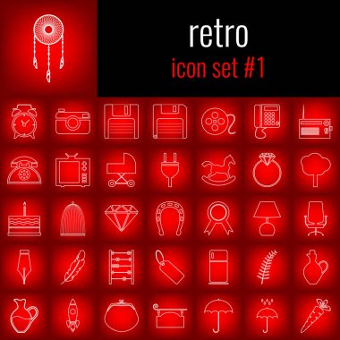 Retro. Simge 1 ayarlayın. Beyaz çizgi simgesi üzerinde kırmızı degrade backgrpund.