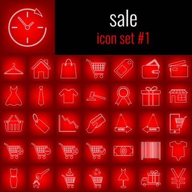 Satılık. Simge 1 ayarlayın. Beyaz çizgi simgesi üzerinde kırmızı degrade backgrpund.