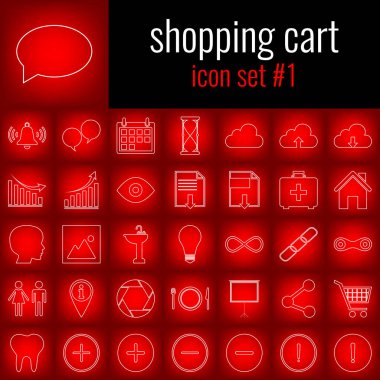 Alışveriş sepeti. Simge 1 ayarlayın. Beyaz çizgi simgesi üzerinde kırmızı degrade backgrpund.