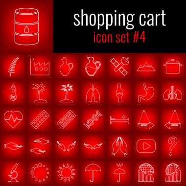 Alışveriş sepeti. Icon set 4. Beyaz çizgi simgesi üzerinde kırmızı degrade backgrpund.