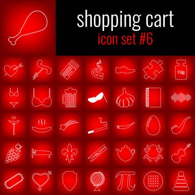 Alışveriş sepeti. Simgesi 6 ayarlayın. Beyaz çizgi simgesi üzerinde kırmızı degrade backgrpund.