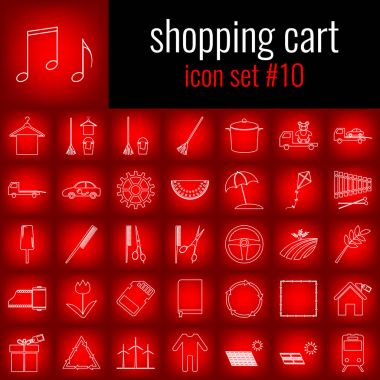 Alışveriş sepeti. Simge 10 ayarlayın. Beyaz çizgi simgesi üzerinde kırmızı degrade backgrpund.