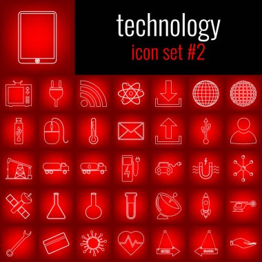 Teknoloji. Simge 2 ayarlayın. Beyaz çizgi simgesi üzerinde kırmızı degrade backgrpund.