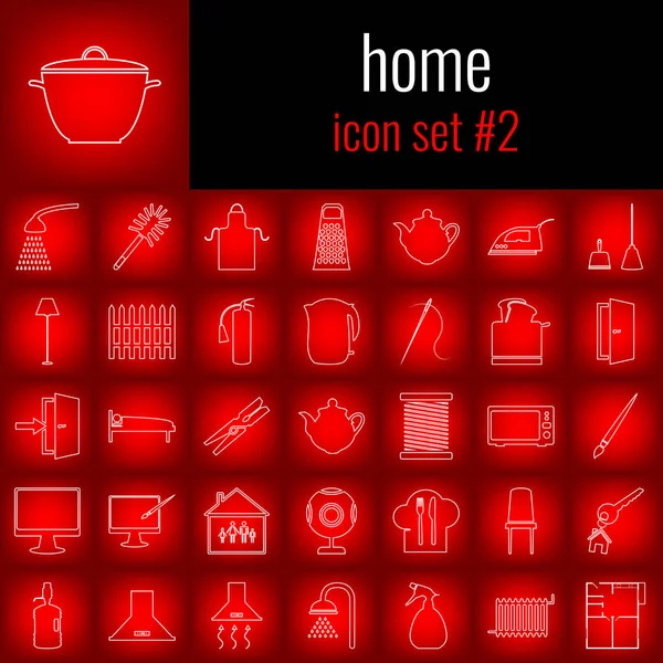 Ev. Simge 2 ayarlayın. Beyaz çizgi simgesi üzerinde kırmızı degrade backgrpund.