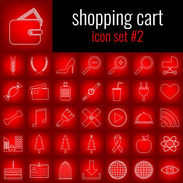 Alışveriş sepeti. Simge 2 ayarlayın. Beyaz çizgi simgesi üzerinde kırmızı degrade backgrpund.