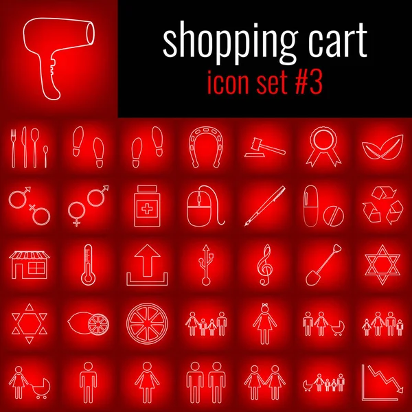 Alışveriş sepeti. Simge seti 3. Beyaz çizgi simgesi üzerinde kırmızı degrade backgrpund.